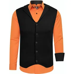 Langarmhemd RUSTY NEAL, Herren, Gr. 5XL, EURO-Größen, orange, 60% Baumwolle, 37% Polyester, 3% Elasthan, mehrfarbig, casual, Langarm, Hemden, inklusive Langarmhemd und Weste