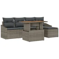 VidaXL 6-teiliges Garten-Essgruppen-Set mit Kissen Grau Poly Rattan Akazie