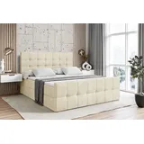 altdecor Boxspringbett mit Matratze Topper, Polsterbett mit Bettkasten BERO-Z | Beige Monolith | 140x200