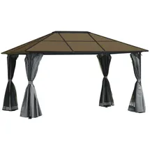 Outsunny Pavillon 4x3m Gartenpavillon Gazebo Partyzelt mit Seitenteilen, Netzseiten, PC Dach aus Aluminium in Dunkelgrau Aosom.de