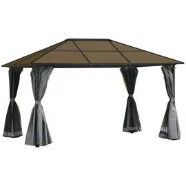 Outsunny Pavillon 4x3m Gartenpavillon Gazebo Partyzelt mit Seitenteilen, Netzseiten, PC Dach aus Aluminium in Dunkelgrau Aosom.de