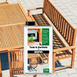 WEPOS Teak & Hartholz Öl, 1 l, Schutz & Pflege, für Teak Eukalyptus Bankirai Robinie, Außenbereich