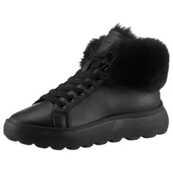 Winterboots GEOX "D SPHERICA", Damen, Gr. 37, schwarz, Leder, Fellimitat, unifarben, sportlich, Schuhe, High Top Sneaker, Schnürboots, Winterboots mit Plateausohle