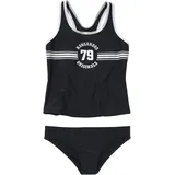 KangaROOS Tankini "Sporty", Mädchen, Gr. 122/128, N-Gr, schwarz, Polyamid, kontrastfarbene Details, unifarben, Bikini-Sets Tankini, mit sportlichem Frontdruck