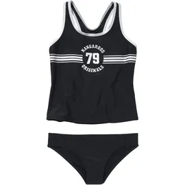 KangaROOS Tankini "Sporty", Mädchen, Gr. 122/128, N-Gr, schwarz, Polyamid, kontrastfarbene Details, unifarben, Bikini-Sets Tankini, mit sportlichem Frontdruck