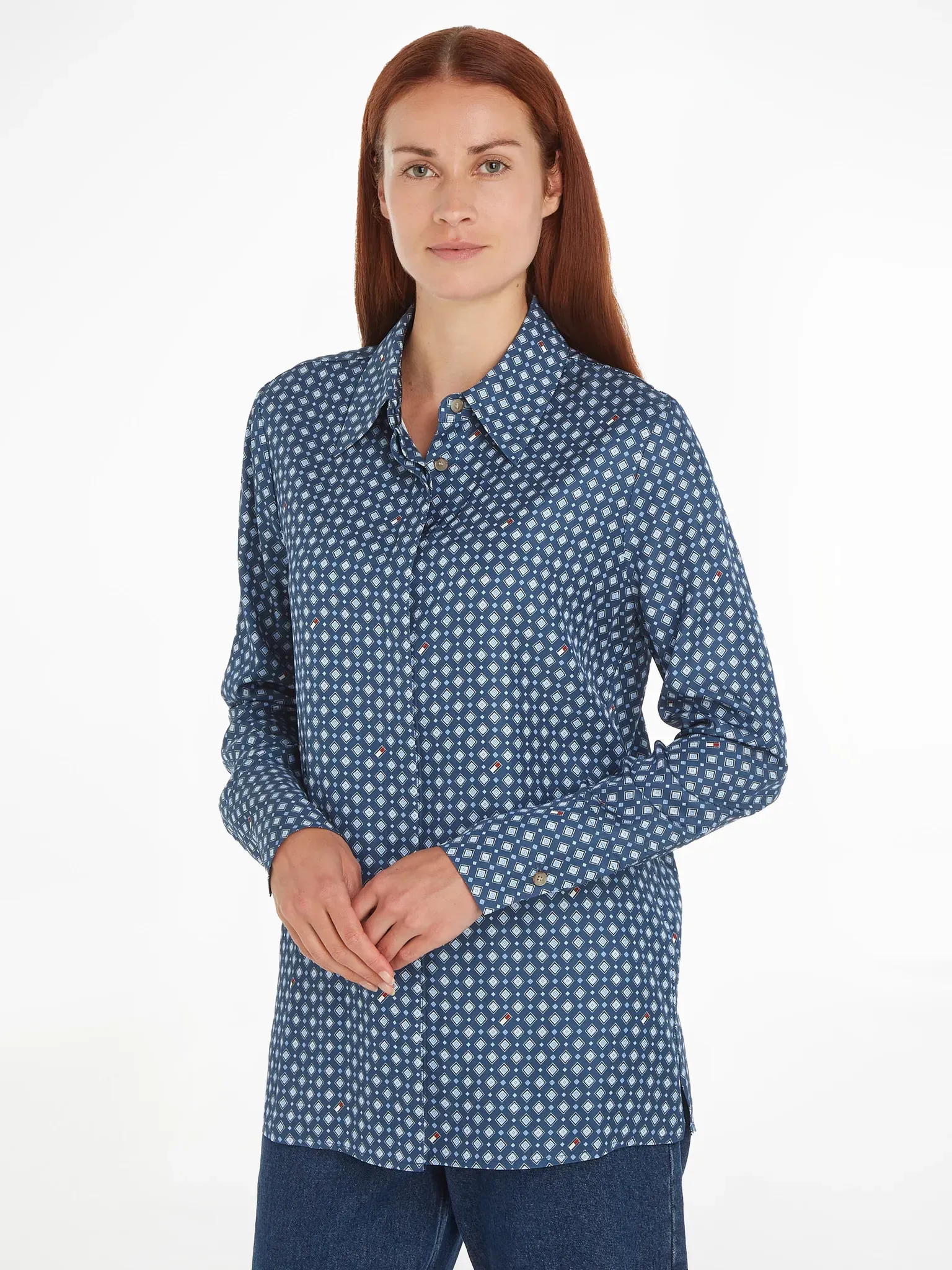 Hemdbluse »FOULARD REGULAR SHIRT«, mit   Logo, Gr. 42, Heritage Foulard/ Fossil Blue, , 82996638-42