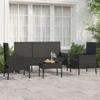 Ankonbej 4-tlg. Garten-Lounge-Set mit Kissen Schwarz Poly Rattan - Schwarz