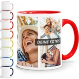 SpecialMe Tasse personalisiert Foto-Collage Text Fototasse bis zu 7 Fotos Fotogeschenk Kaffeetasse Bild selbst gestalten weiss-innen-rot standard