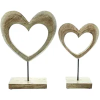 Frank Flechtwaren Holzdeko Herz, 2er Set, Mangoholz, naturbelassen, Metall,