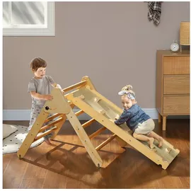aiyaplay Kletterdreieck 2 in 1 Set mit Rutsche Naturholz