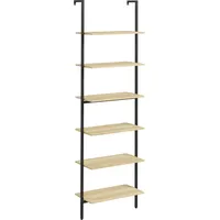 Wandmontiertes Leiterregal/bücherregal Im Industriestil Mit 6 Ablagen, Schwarzer Stahl In Holzoptik, Maße: 60 X 30 X 206 Cm (l X B X H)