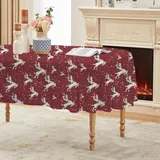 Rentier Tischdecke Abwaschbar Oval, Gartentischdecke für Outdoor Schneeflocken, Tischdecke Rot Wasserabweisend, Tischtuch für Küche, Restaurant, Hochzeit, Bankett (160x220 cm) A161