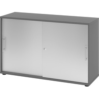 bümö Schiebetürenschrank "2OH" - Aktenschrank abschließbar, Sideboard Schrank mit Schiebetüren in Graphit/Silber - Büroschrank aus Holz mit