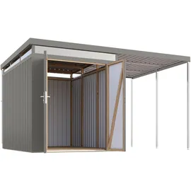 Karibu Titanium 2,5 SET mit Anbaudach 4,14 x 2,92 m Grau
