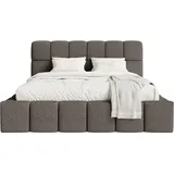 FEDVE Polsterbett Lund aus Bouclé-Stoff 160x200 cm, Braun - Braun