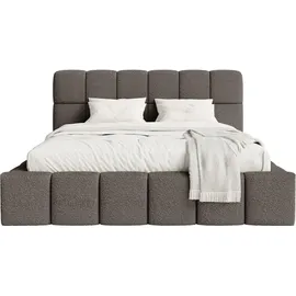 FEDVE Polsterbett Lund aus Bouclé-Stoff 160x200 cm, Braun - Braun