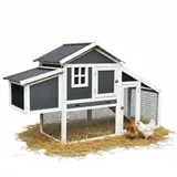 Mucola Hühnerstall 176x102x66 cm Holz Weiß/Grau – Hühnerhaus mit Eiablage & Legenest, herausnehmbare Kotschublade – wetterfest Outdoor Freilauf – Geflügelstall Hasenstall Kaninchenstall Kleintiere