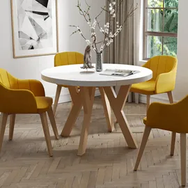 dekori.interiors Runder Esstisch 100 x 77 x 100 cm Eiche Lefkas/weiß