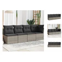 vidaXL Gartensofa mit Kissen 4-Sitzer Grau Poly Rattan