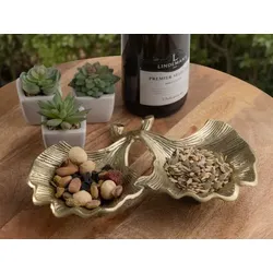 Amagohome Dekoschale Schale Aluminium Ginkgo 2 Blatt Blattschale : gold