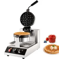 VEVOR Rundes Waffeleisen Waffel 1300 W, Kontaktgrill Belgische Waffeleisen 4 Stk. Edelstahl Waffeln Automat inkl. Lebensmittelclip & Bürsten & Verbrühungssicherer Griff, für Cafés, Restaurant usw.