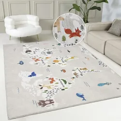 Kinderteppich MY HOME "Weltkarte" Gr. 34, beige, B:155cm H:9mm L:220cm, Kunstfaser, Teppiche, Tiere, weich, modernes Design, Kinderzimmer, 2 Farbvarianten