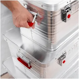 Stier Alubox, Aluminiumbox 50L, Staub- und spritzwasserresistent, mit Gummidichtung und 2 Klapphandgriffen, Transportkiste aus verchromten Stahl und stabilen Hebelspannverschlüssen