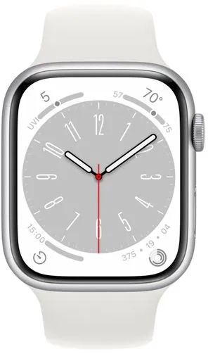 Apple Watch Series 8 45mm Silber (Weißes Silikon Armband)