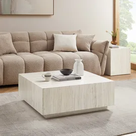 SalesFever Couchtisch Travertin 90x90 cm in Marmoroptik foliert beige