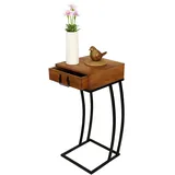 Relaxdays Beistelltisch mit Schublade, C-Form, braun/schwarz