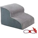 A.FATI Hundetreppe für Kleine Hunde | 2 Stufen Hunderampe aus hochdichtem Schaumstoff für Couch|Sofa, rutschfeste Haustiertreppe 30cm Hoch - mit Hundespielzeug Seil (grau)