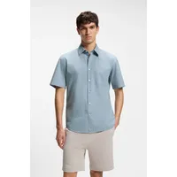 Boss ORANGE, Herren, Gr. M, N-Gr, light, pastel blau458, Web, Obermaterial: 100% Baumwolle, unifarben, regular fit normal, Rundhals, abgesteppte Kante, Hemden, Regular Fit, Kentkragen, Kurzarm