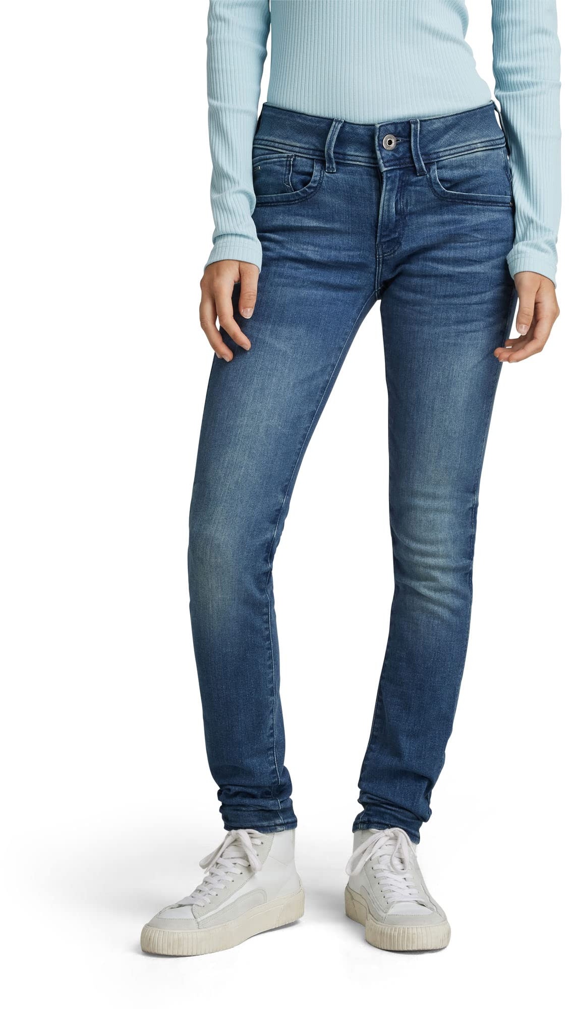 G-STAR RAW Damen Lynn Mid Waist Skinny Jeans, Blau (medium aged 60885-6550-071), 25W / 28L