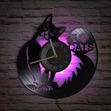 Smotly Vinyl Wanduhr Niedliche Katze Thema Wanduhr mit LED Nachtlichtfunktion ist eine Wanduhr Geschenk für Tierliebhaber.(Mit Licht)