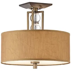 Deckenleuchte Lampe Designlampe Wohnzimmerleuchte Glas Leinen Kristalle Bronze
