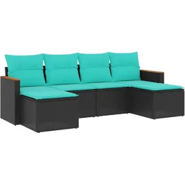 vidaXL Gartensofa-Set mit Kissen, schwarzes Polyrattan