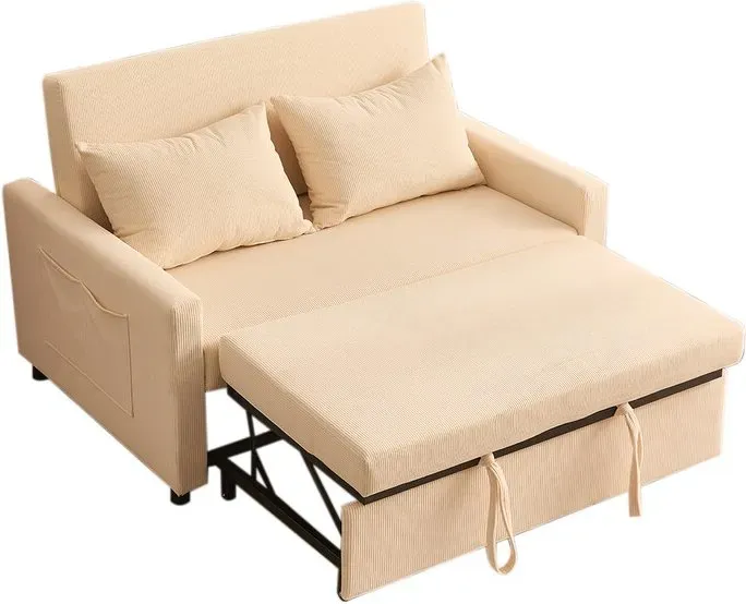 160 cm Chaiselongue Loungesofa, Boneless Bodensofa & Schlafsofa mit Schlaffunktion, Platzsparendes Cloud Sofa mit Armlehnen für Wohnzimmer, Kein Aufbau Erforderlich, Beige