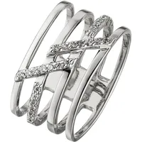 Jobo Silberring JOBO Gr. 64, silber (silber 925), Fingerringe, Damen, 64, Silber 925 (Sterlingsilber), Silberring, 4-reihig breit 925 Silber mit 28 Zirkonia