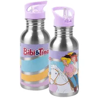 UNITED LABELS Bibi & Tina Edelstahl Trinkflasche mit Strohhalm