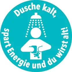 Dreifke® Aufkleber | Klimalabel Dusche kalt, spart Energie und du wirst alt, Folie, Ø 100mm