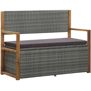 vidaXL Bank mit Stauraum 115 cm Poly Rattan Massivholz Akazie Grau