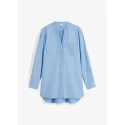 bonprix Longbluse mit Krempel-Ärmel, blau, 48, mit Baumwolle