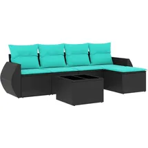 vidaXL Gartensofa-Set mit Kissen, schwarzes Polyrattan