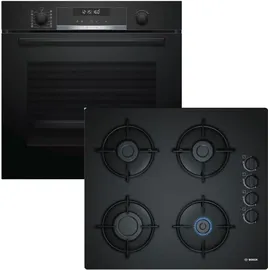 Bosch HERDSET BOSCH Backofen Pyrolyse + Gas-Kochfeld elektrischer Zündung autark 60 cm - Schwarz
