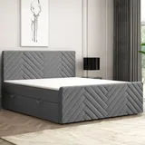 möbel punkt Boxspringbett MALIBU mit Bettkasten 180 x 200 cm Webstoff Anthrazit Bett Bettkasten und Fussteil