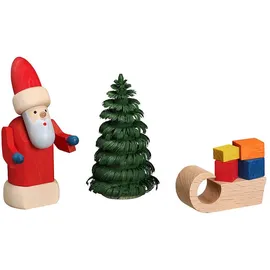 Seiffener Volkskunst Weihnachtsmann mit Schlitten 8 cm