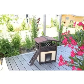 Kerbl Katzenhaus 4-Seasons Deluxe beheizbar 88x57x77 cm Dunkelbraun/Rot