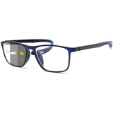 Lanomi Selbsttönende Sonnen Lesebrille Blaulichtfilter Damen Herren Photochrome Lesehilfe Rechteckig Flexibel UV400 Schutz Sonnenbrille +1,0 bis +4,0 Blau Rahmen Blau Arm(Grau photochrom) 2.5 - M