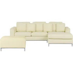 Ecksofa Leder beige linksseitig mit Ottomane  OSLO