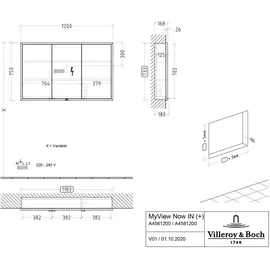 Villeroy & Boch My View Now Einbau 120 cm aluminium LED-Beleuchtung